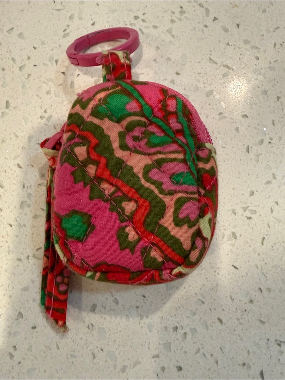 Vera Bradley Pink Green Floral Quilted Keychain AirPod Pouch